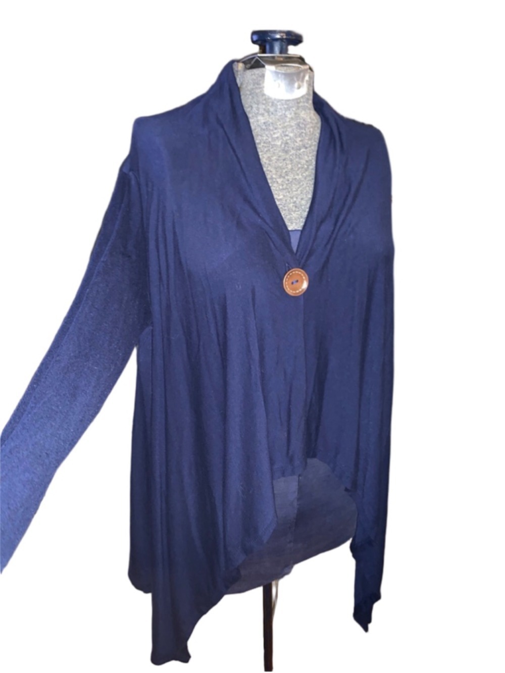 Women's BobEeau Navy Cardigan with Brown Button, Size L